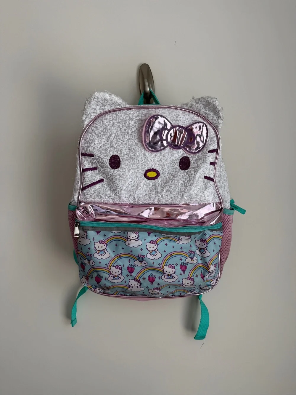 Hello Kitty Pink, Teal & Silver Kids Backpack with Bow